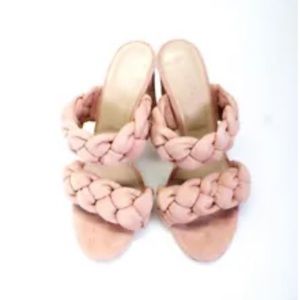Barneys New York Womens Suede Braided Sandal Heels Pink Size 37.5 7.5